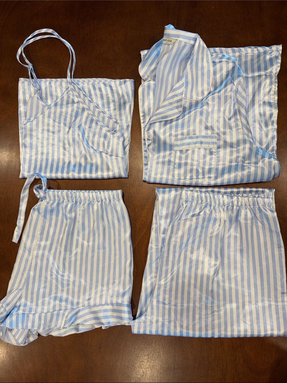 Amazon Light Blue & White Striped 4-Piece Women's Pajama Set - Picture 3 of 6